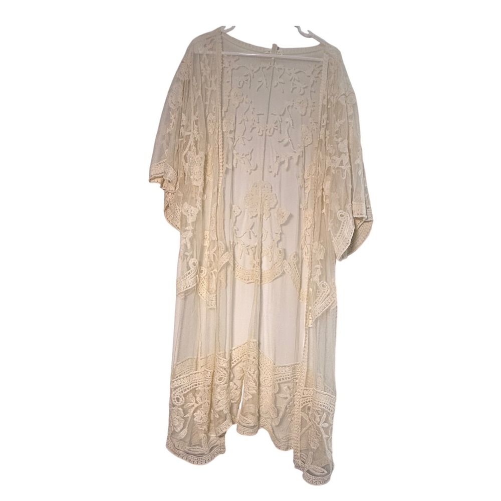 Adiva Cream Lace Kimono Cardigan Floral Embroidery Longline Small B2F1413A656AN